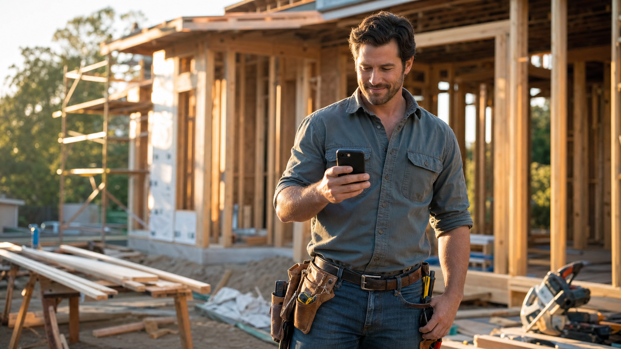 Contractor using BuildBillRX on job site